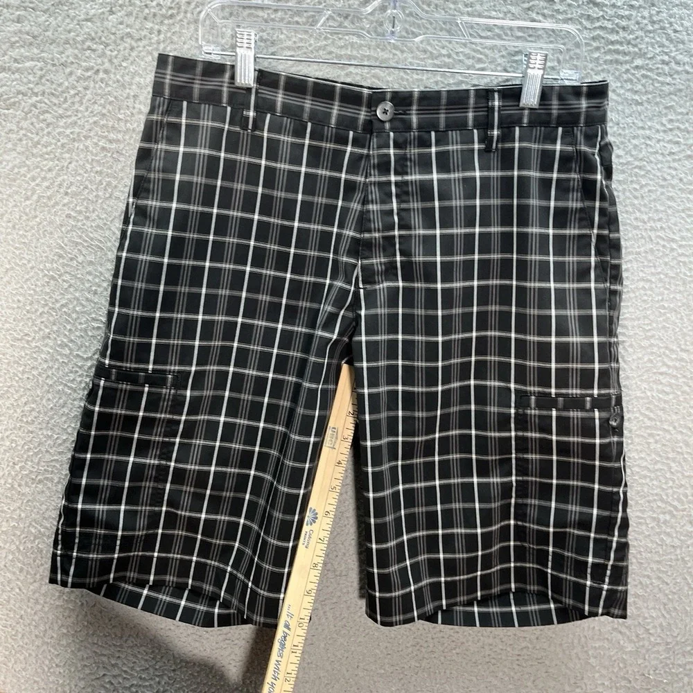 Adidas Golf Shorts Mens 32 Black‎ Gray White Plaid Cargo Preppy Sports Casual
